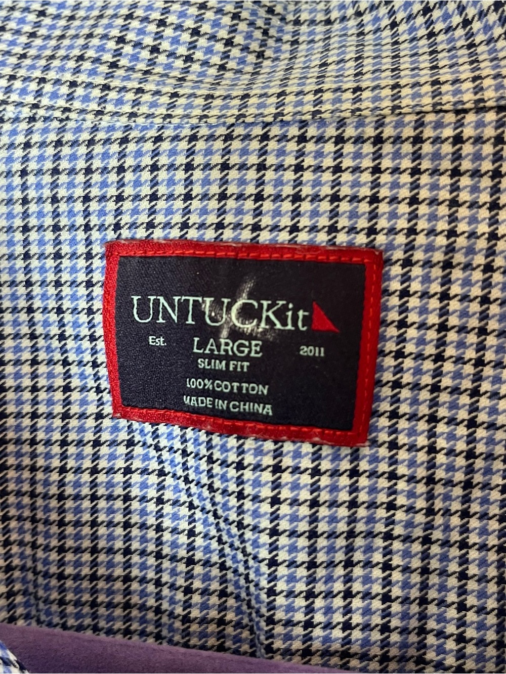 UNTUCKit Ansellmo Slim Fit Blue Check Long-Sleeve Dress Shirt Large Cotton - Picture 3 of 6
